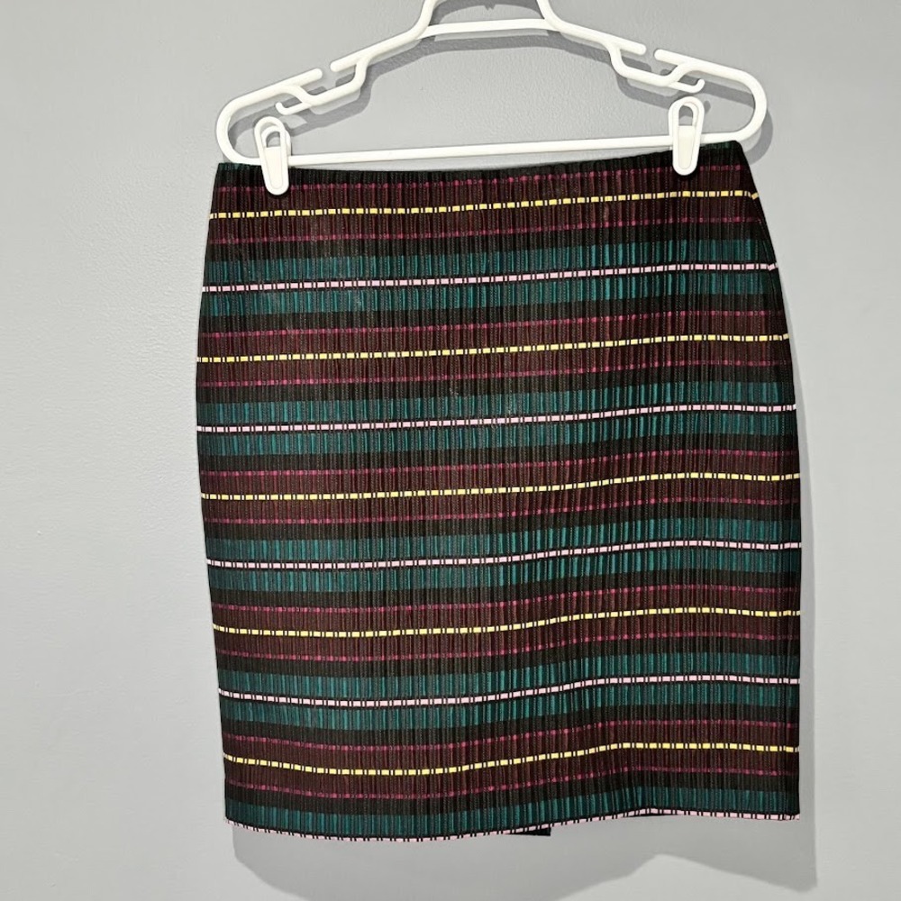Ann Taylor Pencil Skirt Womens 10P Black Multi‎ Stripe Polyester Classic Chic 10